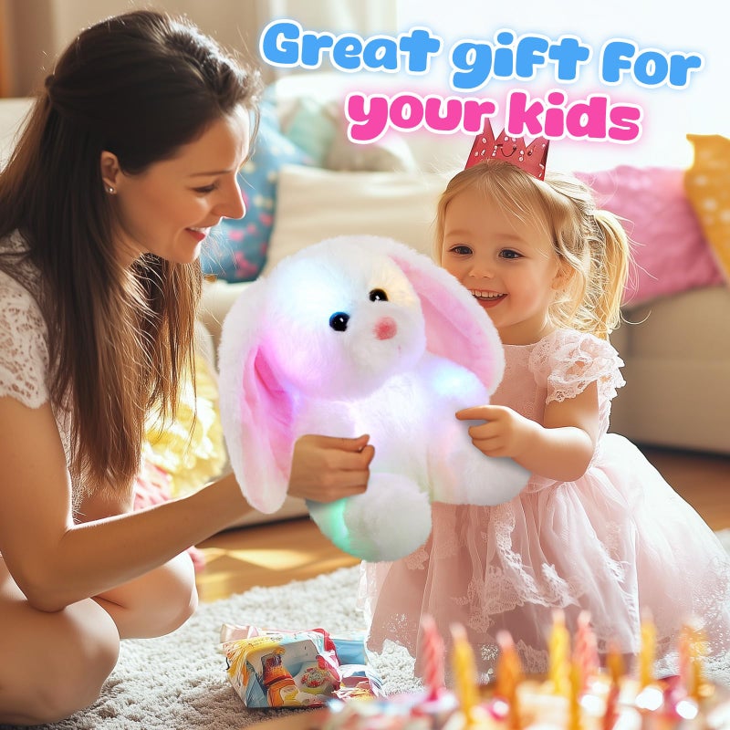 BSTAOFY Bunny Stuffed Animal, Light up White Bunny Soft Plush Toy LED Rabbit Lop Ear Night Light Stuffed Animals Easter Birthday Easter Christmas Festival Gift for Kids Toddlers, 8'' - Image 4